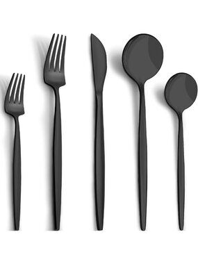 40-Piece Matte Black Flatware Set for 8 | Stainless Steel Cutlery Utensils
